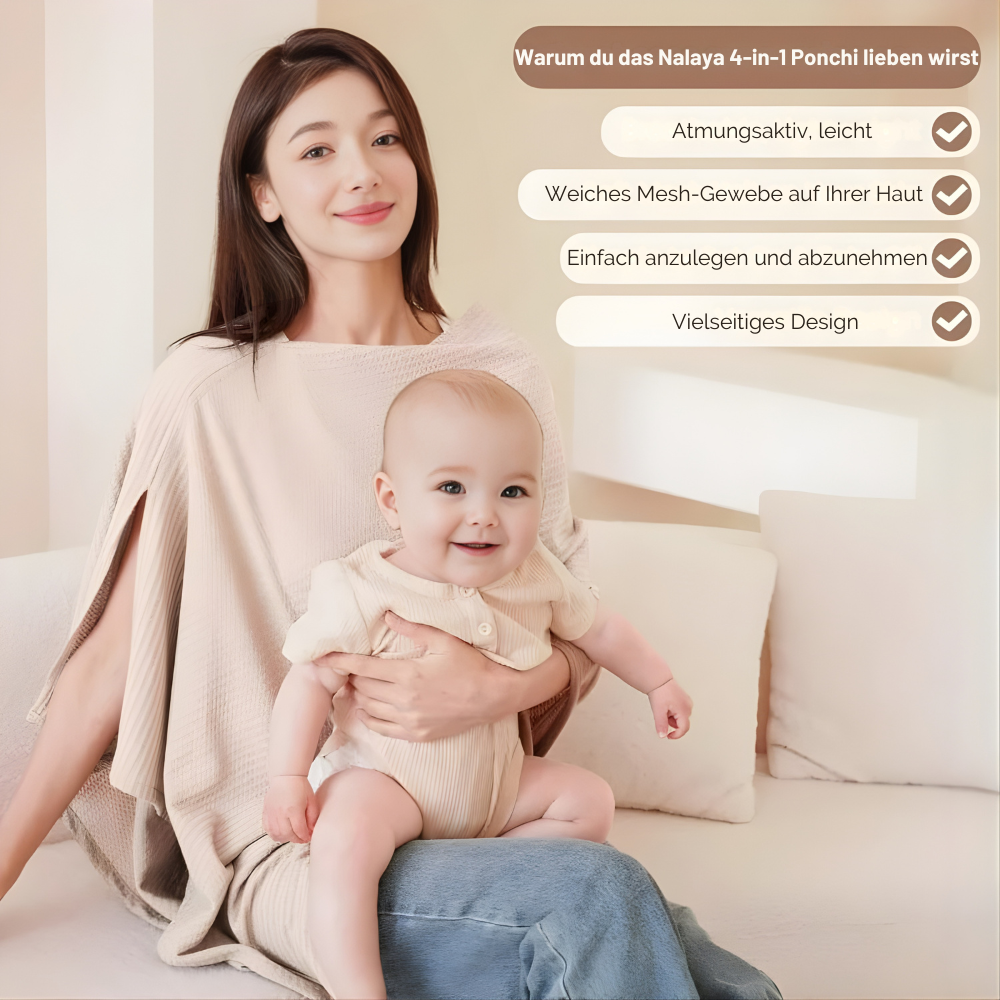 Nalaya – 4-in-1-Poncho inkl. Stilldecke, Schal & Kinderwagenabdeckung